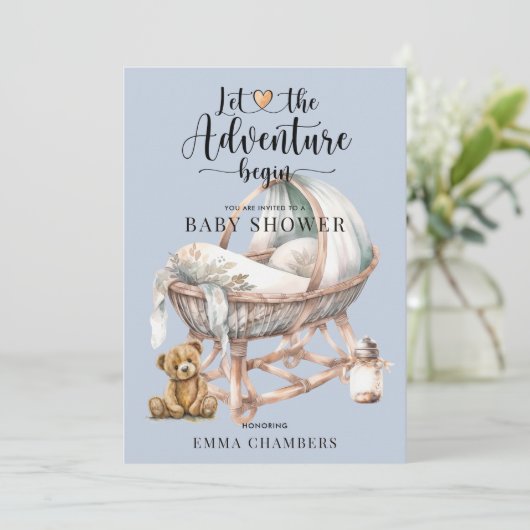 Rustieke Boho Boy Baby shower kinderkamer Wieg Kaart (Staand voorkant)