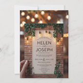 Rustieke Boho Brick Wall & String Lights Wedding I Kaart (Voorkant)