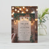 Rustieke Boho Brick Wall & String Lights Wedding I Kaart (Staand voorkant)