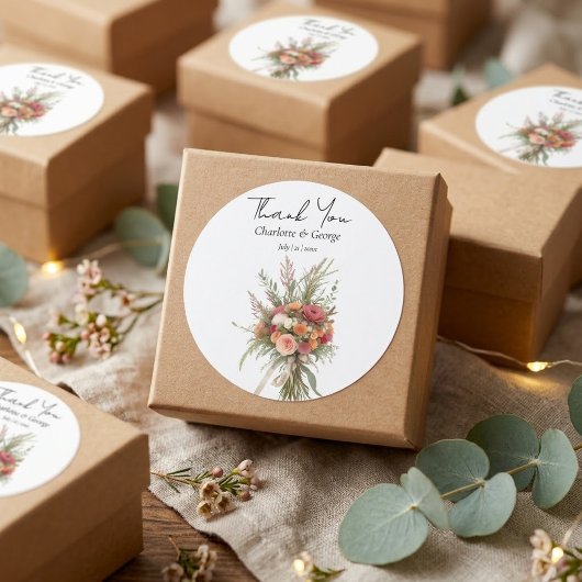 Rustieke Boho Bruidsboeket Bloem Bruidsfavoriet Ronde Sticker
