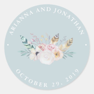Rustieke Boho bruiloft   Blauw Ronde Sticker