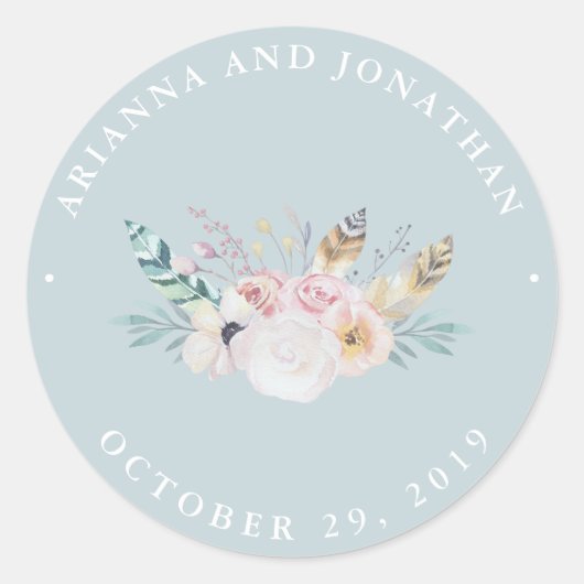 Rustieke Boho bruiloft | Blauw Ronde Sticker (Voorkant)