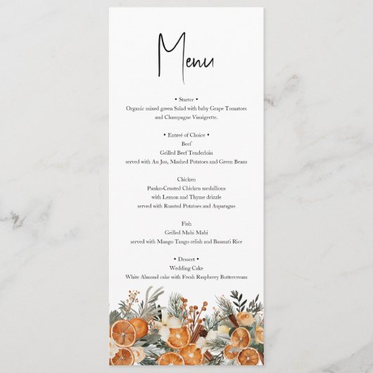 Rustieke Boho bruiloft Herfst Winter Menu kaart (Voorkant)