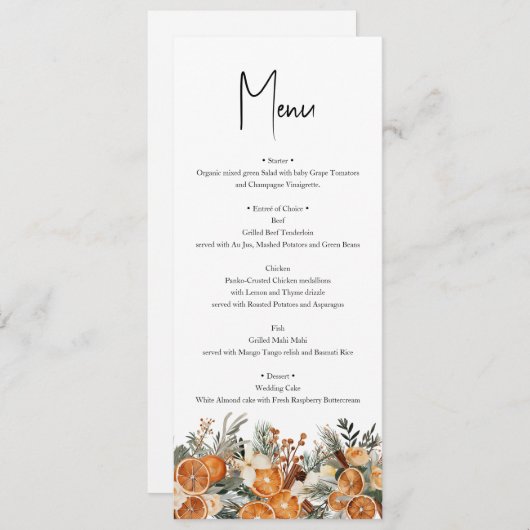 Rustieke Boho bruiloft Herfst Winter Menu kaart (Voorkant / Achterkant)