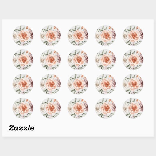 Rustieke Boho bruiloft - Waterverf Bloemen Ronde Sticker (Vel)