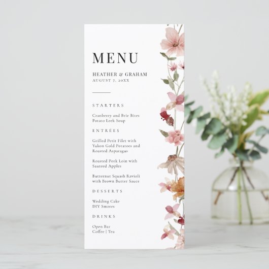 Rustieke Boho Bruiloftsmenu Menu (Staand voorkant)