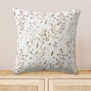 Rustieke Boho Bruine Mooie Bloemen Bladeren Patroo Kussen