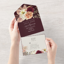 Rustieke Boho Burgundy All-in-One Uitnodiging
