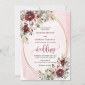 Rustieke Boho Burgundy Blush Gouden Bloemen Uitnod Kaart (Voorkant)
