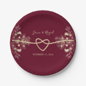 Rustieke Boho Burgundy Bruiloft Papieren Bordje (Voorkant)