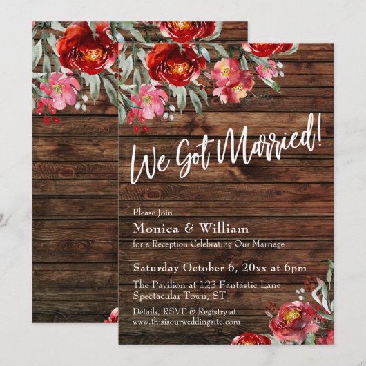 Rustieke Boho Burgundy Rode Bloemen We Zijn Getrou Kaart (Voorkant / Achterkant)