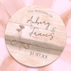 Rustieke Boho Burlap Bloemen Blush Wildflower Huwe Ronde Sticker