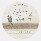 Rustieke Boho Burlap Bloemen Hout Eucalyptus Huwel Ronde Sticker (Voorkant)