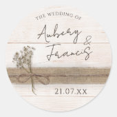 Rustieke Boho Burlap Bloemen Hout Wildflower Weddi Ronde Sticker (Voorkant)