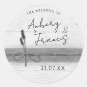 Rustieke Boho Burlap Lavender Wildflower Wedding Ronde Sticker (Voorkant)
