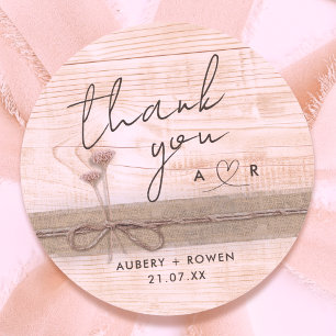 Rustieke Boho Burlap Wood Blush Wildflower Bedankt Ronde Sticker