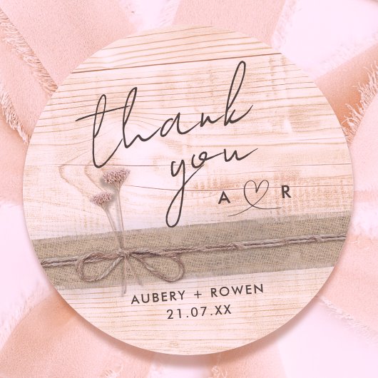 Rustieke Boho Burlap Wood Blush Wildflower Bedankt Ronde Sticker