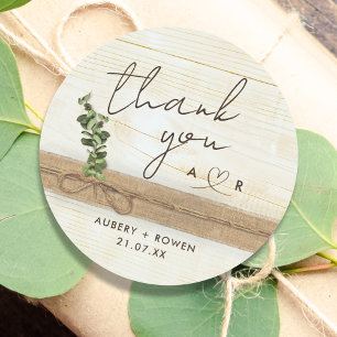 Rustieke Boho Burlap Wood Eucalyptus Bedankt Ronde Sticker
