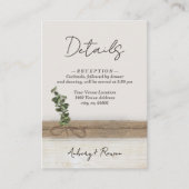 Rustieke Boho Burlap Wood Eucalyptus Wedding Detai Informatiekaartje (Voorkant)