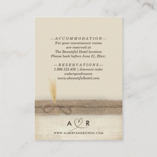 Rustieke Boho Burlap Wood Pampass Wedding Details Informatiekaartje (Achterkant)