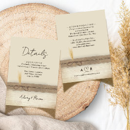 Rustieke Boho Burlap Wood Pampass Wedding Details Informatiekaartje
