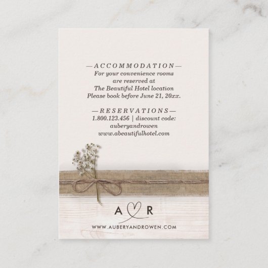 Rustieke Boho Burlap Wood Wildflower Wedding Detai Informatiekaartje (Achterkant)