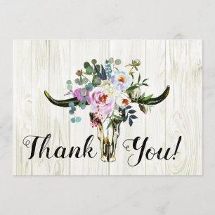 Rustieke Boho Chic Floral Longhorn schedel Dank u Bedankkaart