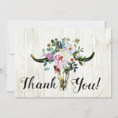 Rustieke Boho Chic Floral Longhorn schedel Dank u Bedankkaart (Voorkant)