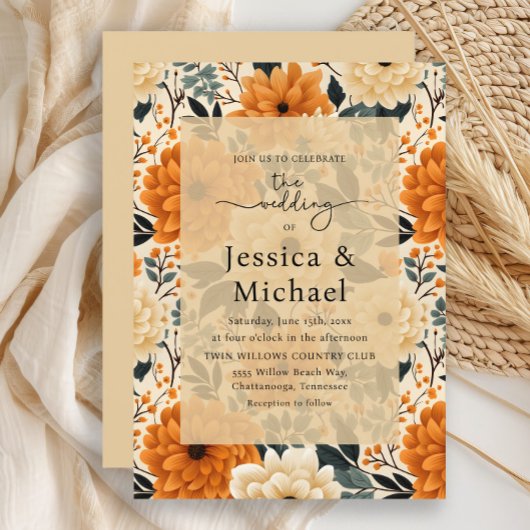 Rustieke Boho Chic Herfst Waterverf Bloem Bruiloft Kaart