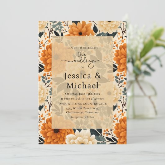 Rustieke Boho Chic Herfst Waterverf Bloemige Bruil Kaart (Staand voorkant)