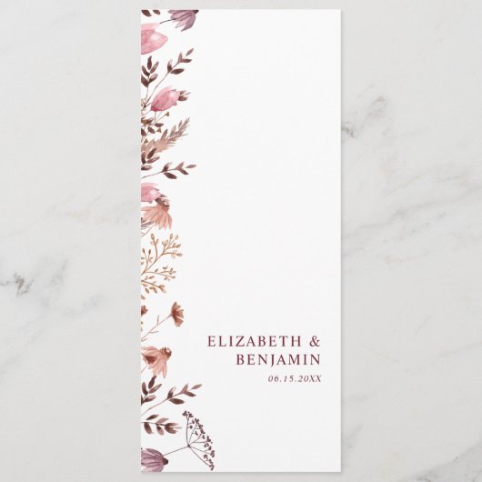 Rustieke Boho Chic Herfst Wildflowers Floral Weddi Menu (Achterkant)