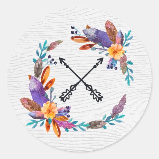Rustieke Boho Chic Kristallen Edelstenen Veren Wat Ronde Sticker (Voorkant)