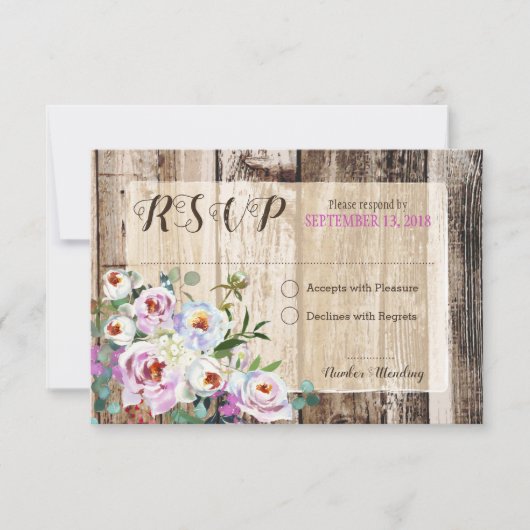 Rustieke Boho Chic Peony Floral RSVP-kaart RSVP Kaartje (Voorkant)