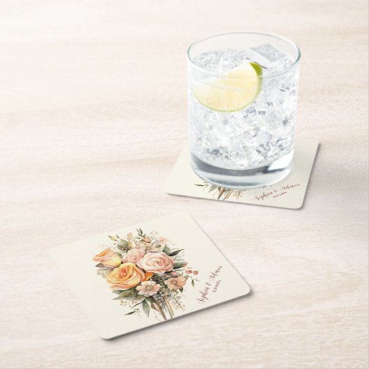 Rustieke Boho Chic Perzik Bloem Tas Kartonnen Onderzetters (Insitu)