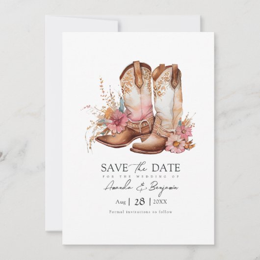 Rustieke Boho Chic Western Bruiloft Cowboy QR Code Save The Date (Voorkant)