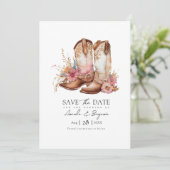 Rustieke Boho Chic Western Bruiloft Cowboy QR Code Save The Date (Staand voorkant)
