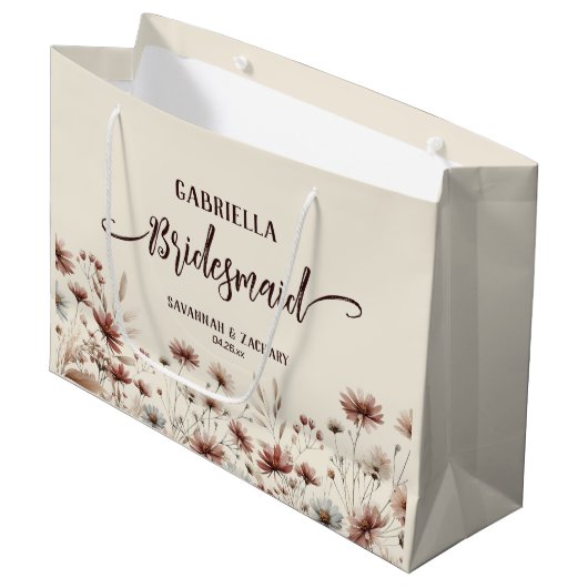 Rustieke Boho Chic Wilde Bloemen Bruidsmeisje Trou Groot Cadeauzakje (Voorkant Gekanteld)