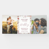 Rustieke Boho Chic Wilde Bloemen Foto Bruiloft Wel Spandoek (Horizontaal)