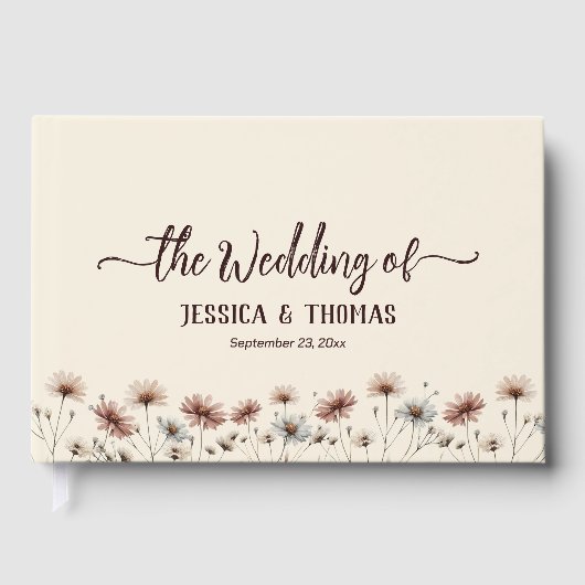 Rustieke Boho Chic Wildflowers Eenvoudige bruiloft Gastenboek (Voorkant)