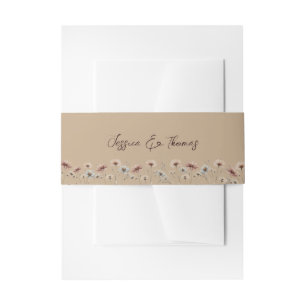 Rustieke Boho Chic Wildflowers Mocha Tan Wedding Uitnodigingen Wikkel