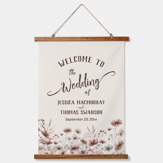 Rustieke Boho Chic Wildflowers Wedding Welkom Hangend Wandkleed (Voorkant)