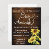 Rustieke boho chique zonnebloem bruiloft uitnodigi kaart (Voorkant / Achterkant)