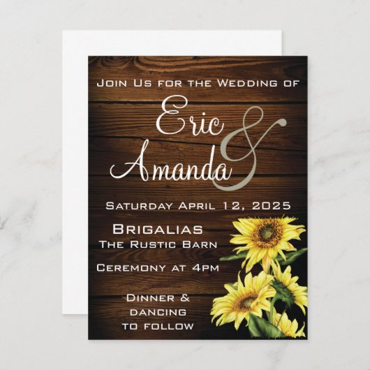 Rustieke boho chique zonnebloem bruiloft uitnodigi kaart (Voorkant / Achterkant)