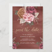 Rustieke Boho Cinnamon Roos Bloemen Huwelijk Save The Date (Voorkant)