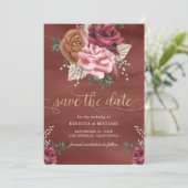Rustieke Boho Cinnamon Roos Bloemen Huwelijk Save The Date (Staand voorkant)