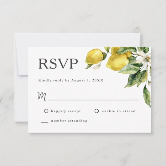 Rustieke Boho citroen Citrus bruiloft RSVP Kaartje (Voorkant)