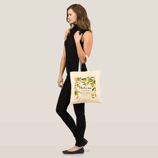 Rustieke Boho citroen zomer bruiloft welkomsttas Tote Bag (Voorkant (model))