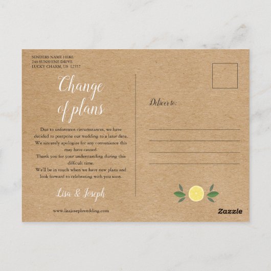 Rustieke Boho-citroenen veranderen de datum waarop Briefkaart (Achterkant)