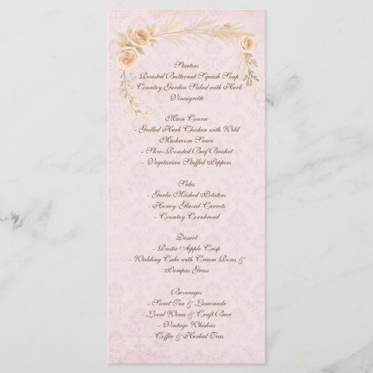 Rustieke Boho Country Wedding Menu (Voorkant)