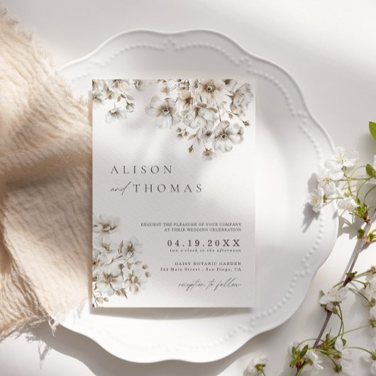 Rustieke Boho Cream Bloemen Bruiloft Uitnodiging